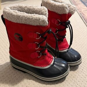 Sorel Yoot Pac Waterproof Nylon Winter Snow Boots Bright Red Size 4 eu35